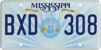 MS license plate BXD308