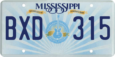 MS license plate BXD315