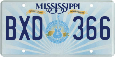MS license plate BXD366