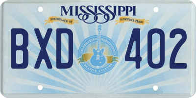 MS license plate BXD402