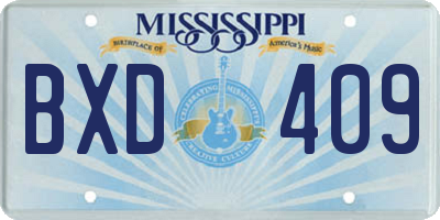 MS license plate BXD409