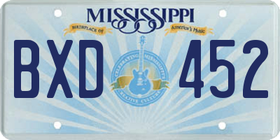 MS license plate BXD452