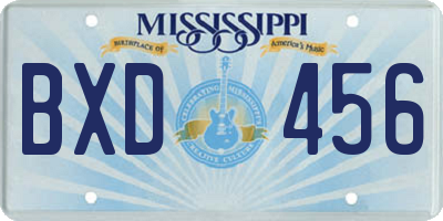 MS license plate BXD456