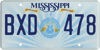 MS license plate BXD478