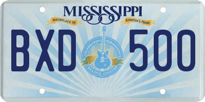 MS license plate BXD500