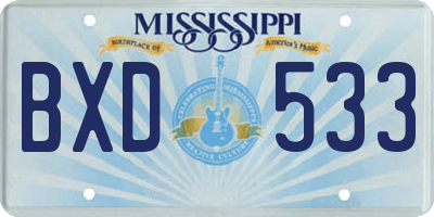 MS license plate BXD533