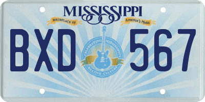 MS license plate BXD567