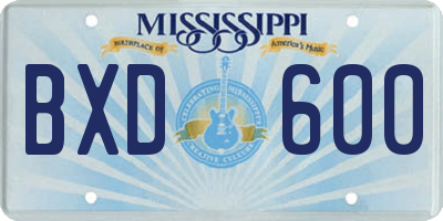 MS license plate BXD600