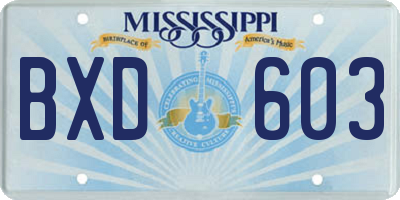 MS license plate BXD603