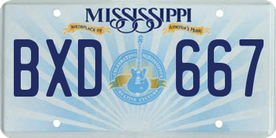 MS license plate BXD667