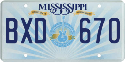 MS license plate BXD670