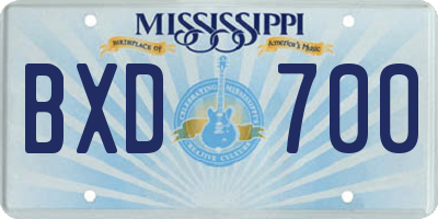 MS license plate BXD700