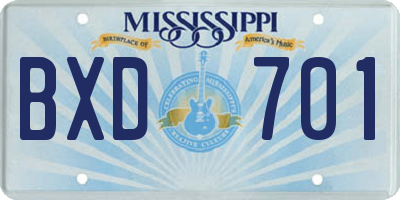 MS license plate BXD701
