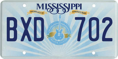 MS license plate BXD702