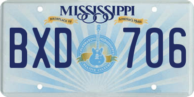MS license plate BXD706