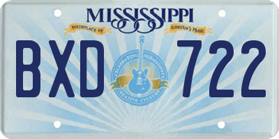 MS license plate BXD722