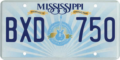 MS license plate BXD750