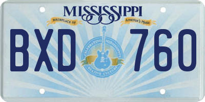 MS license plate BXD760