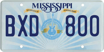 MS license plate BXD800