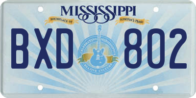 MS license plate BXD802
