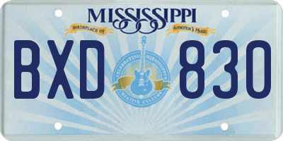 MS license plate BXD830