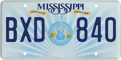 MS license plate BXD840