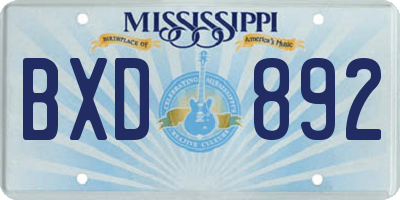MS license plate BXD892