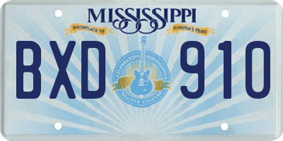MS license plate BXD910