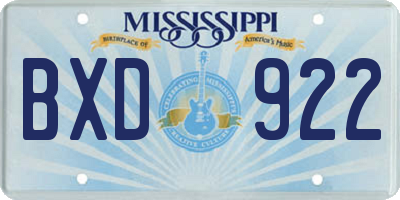 MS license plate BXD922