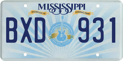 MS license plate BXD931