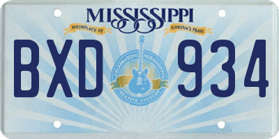 MS license plate BXD934