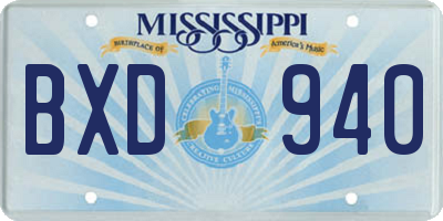 MS license plate BXD940
