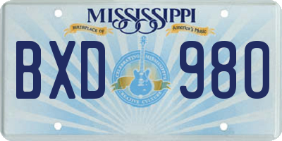 MS license plate BXD980