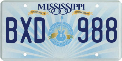 MS license plate BXD988