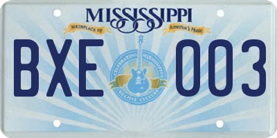 MS license plate BXE003