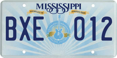 MS license plate BXE012