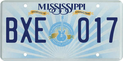 MS license plate BXE017