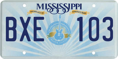 MS license plate BXE103