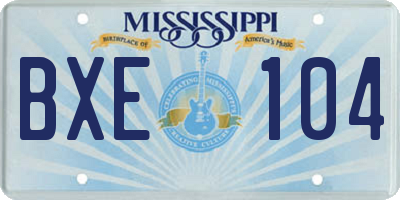 MS license plate BXE104