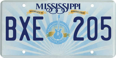 MS license plate BXE205