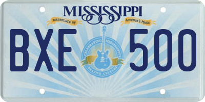 MS license plate BXE500