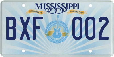 MS license plate BXF002