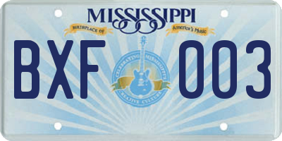 MS license plate BXF003