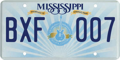 MS license plate BXF007