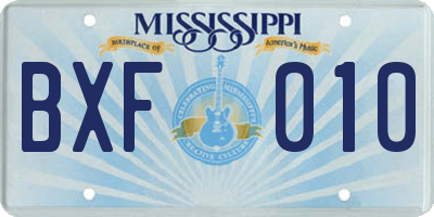 MS license plate BXF010