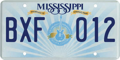 MS license plate BXF012