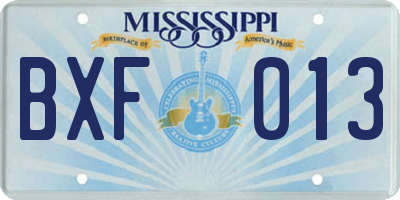 MS license plate BXF013