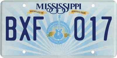 MS license plate BXF017