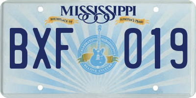 MS license plate BXF019