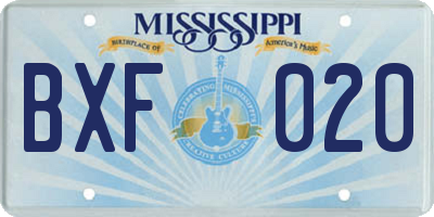 MS license plate BXF020